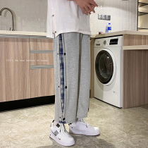 Striped breasted pants mens summer drawstring new sports pants spring and autumn loose straight Korean trend casual pants