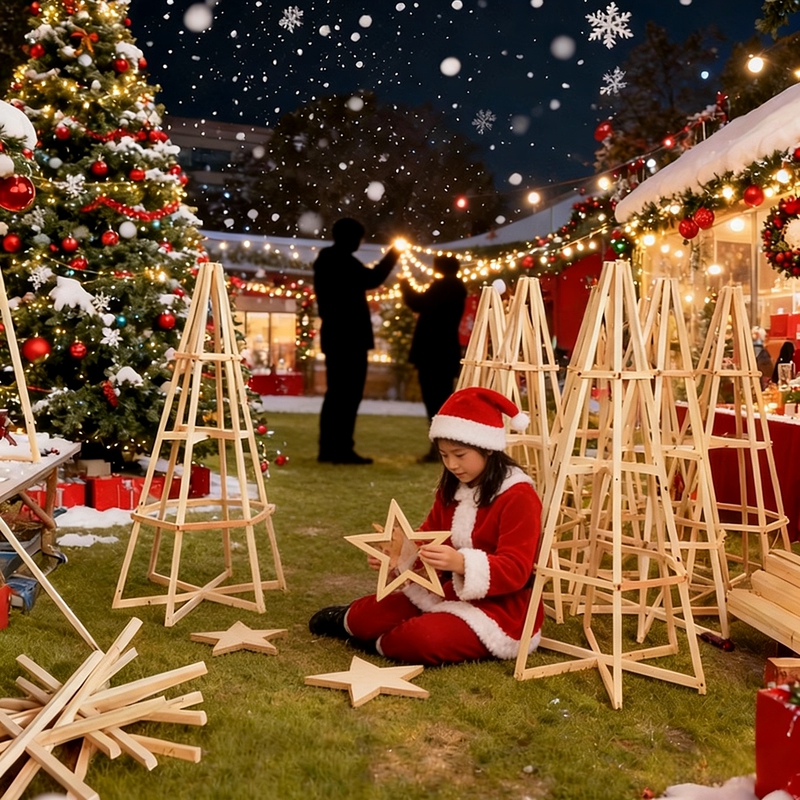 Christmas Tree Stand Solid Wood Christmas Event Decoration Frame Scene Decoration Landscaping Celebration Stand Pine Cone Stand