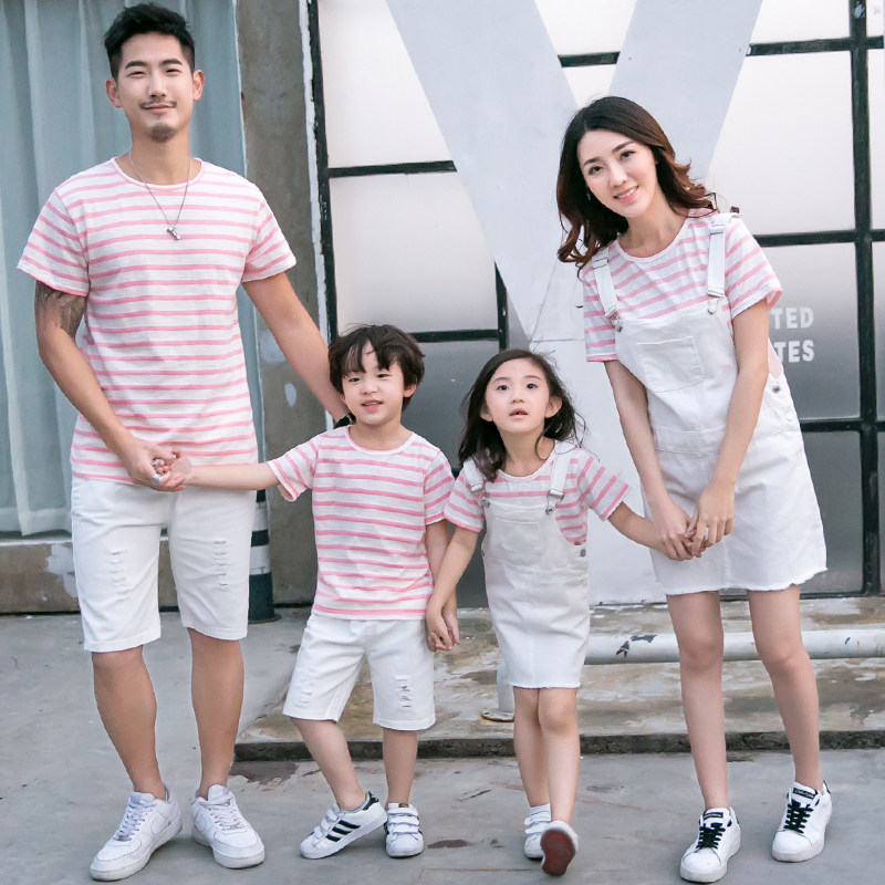 Family and Child Clothing New Short Sleeve Strip Dress Family Father and Daughter Family Family