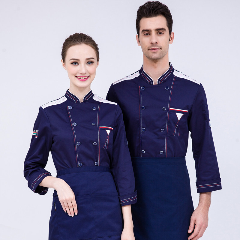Senior chef overalls Mens long-sleeved autumn and winter clothing Hotel catering Western restaurant Chef clothes Kitchen chef clothes