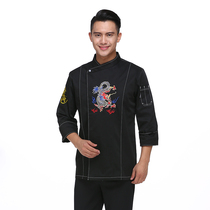 Denim fabric chef work clothes men long sleeve autumn winter chef embroidery color dragon pattern chef clothing