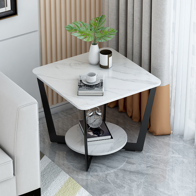 Net red living room sofa rock slab side cabinet square table light luxury modern coffee table small apartment marble corner table