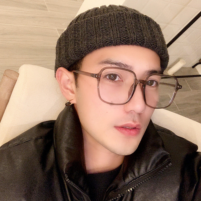 Gray ultralight glasses frame for fat man with large round face of gray glasses in female Japanese retro anti-blue light myopia flat glasses