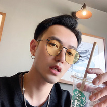 Round retro metal fashion hip hop sunglasses female Korean version men mens classic yellow night vision goggles anti-outside sun glasses