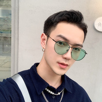 Simple sports style glasses male Korean star with sunglasses female pilot metal frame Joker green sun glasses