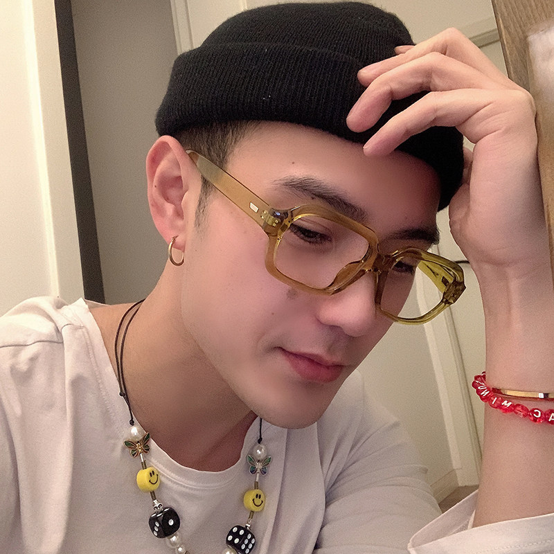 Port Wind retro Age Feeling Trendy Square Flat Mirror Super Cool Street shooting coarse frame Myopia Glasses Frame Ins accessories