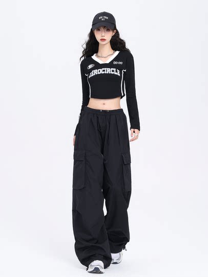 2025秋冬新款工装裤黑色伞兵宽松小个子登山运动爵士舞休闲裤男女