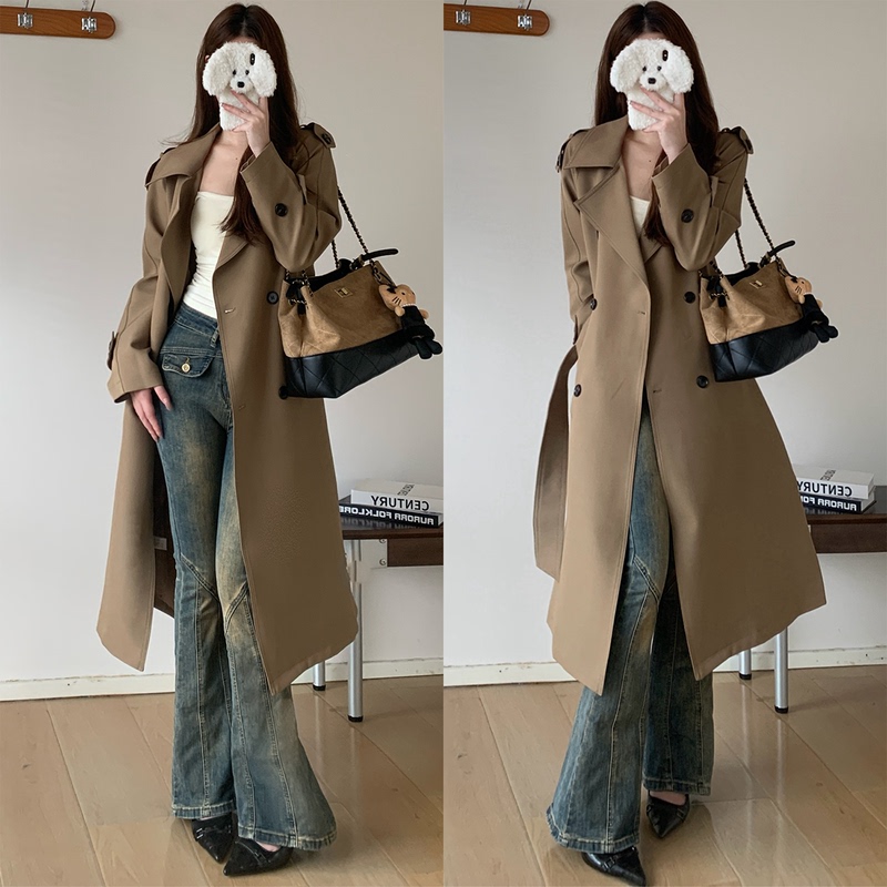 Khaki Trench Coat for Women, 2026 Autumn New Style, Oversized Large Lapel, Double-Breasted, Elegant Tie, Petite Coat Khaki Trench Coat for Women, 2026 Autumn New Style, Oversized Large Lapel, Double-Breasted, Elegant Tie, Petite Coat