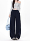 Navy Blue Sports Cargo Pants for Women, New Autumn Style, American High-Waisted Slimming Wide-Leg Pants, Petite Straight-Leg Pants for Men