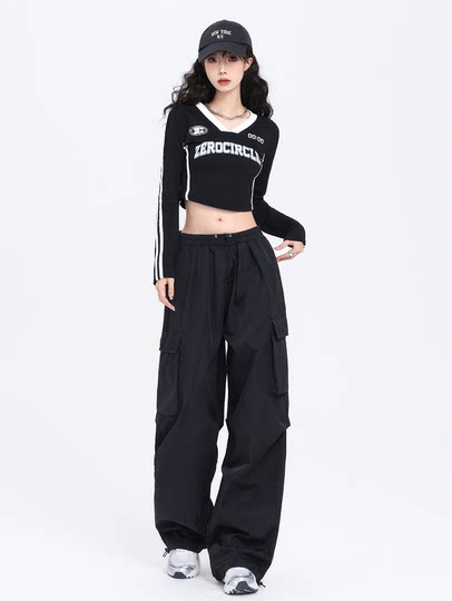 2025秋冬新款工装裤黑色伞兵宽松小个子登山运动爵士舞休闲裤男女