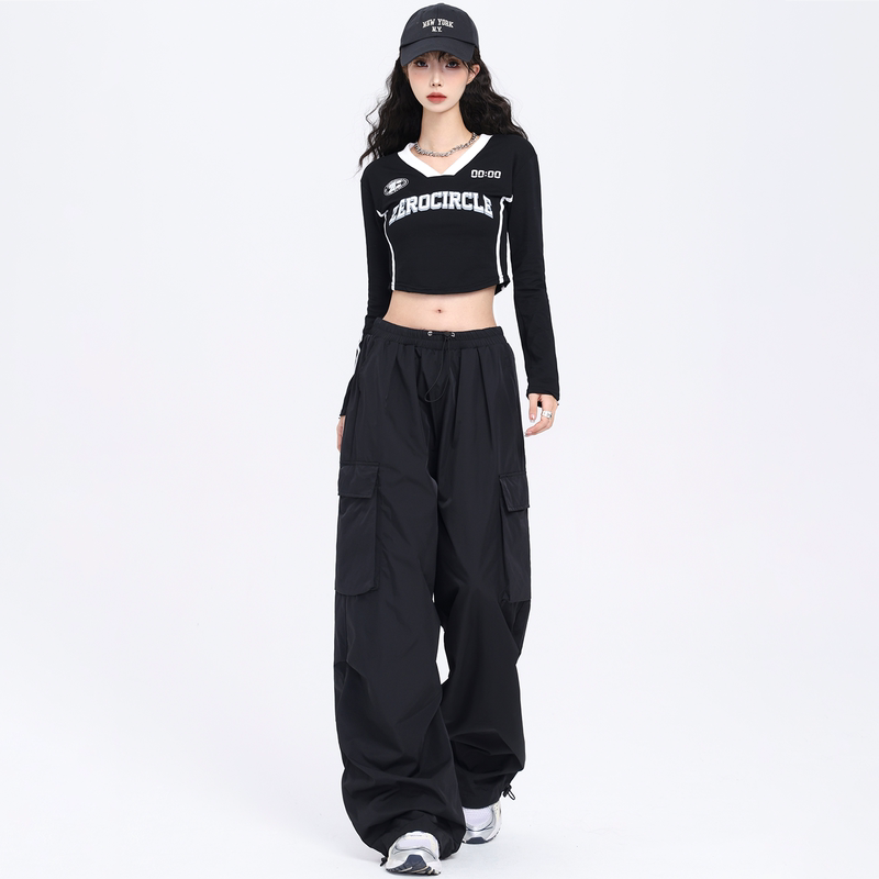2026 Summer Cargo Pants Black Paratrooper Style Loose Fit Petite Hiking Sports Jazz Dance Ice Silk Casual Pants Unisex