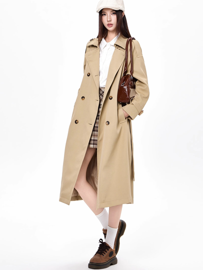 2025 new autumn and winter popular Korean khaki windbreaker coat for women preppy style small mid-length coat