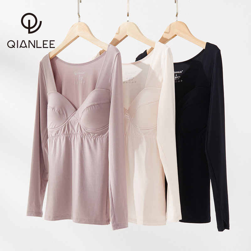 Lady Autumn Clothes Woman Modale Thin with chest cushion for wearing low collar and no-mark sexy beating undershirt fever coat blouse
