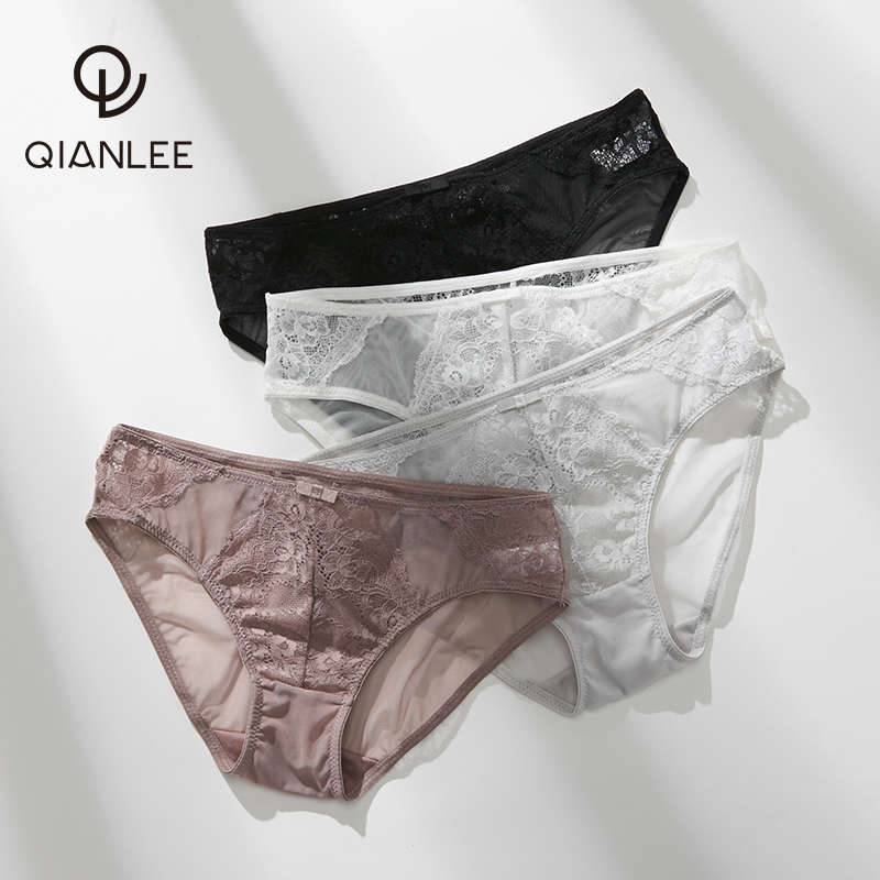 4 pairs of panties female lace sexy hot transparent mesh mid-waist girly briefs toe ladies new thin