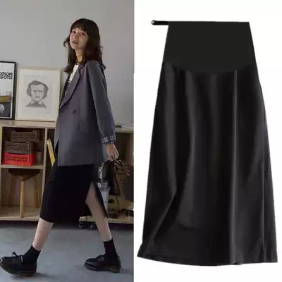 Pregnant women skirt spring and autumn 2021 new black hip tide Mother Base One Step step skirt autumn dress