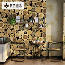 Vintage 3D three-dimensional wooden stake wood grain wallpaper Industrial wind ring imitation wood restaurant Hotel clothing store wallpaper waterproof