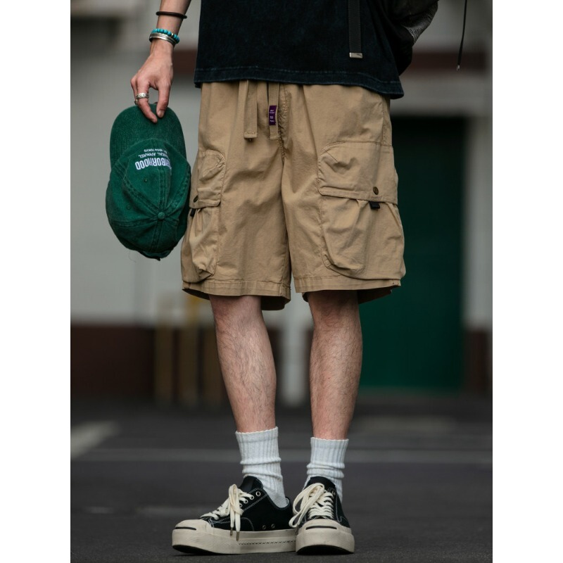 Japanese Retro Quick-Dry Workwear Large Pocket Shorts for Men, Summer Loose American Casual Trendy Design Shorts