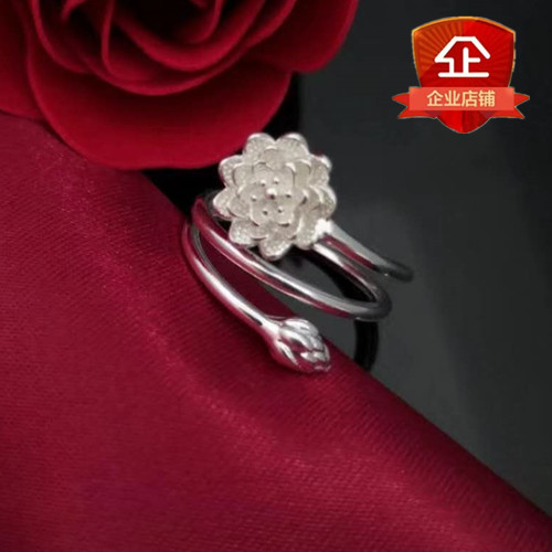 S990 sterling silver lotus ring fashion opening women's personality family style lotus ring ring adjustable