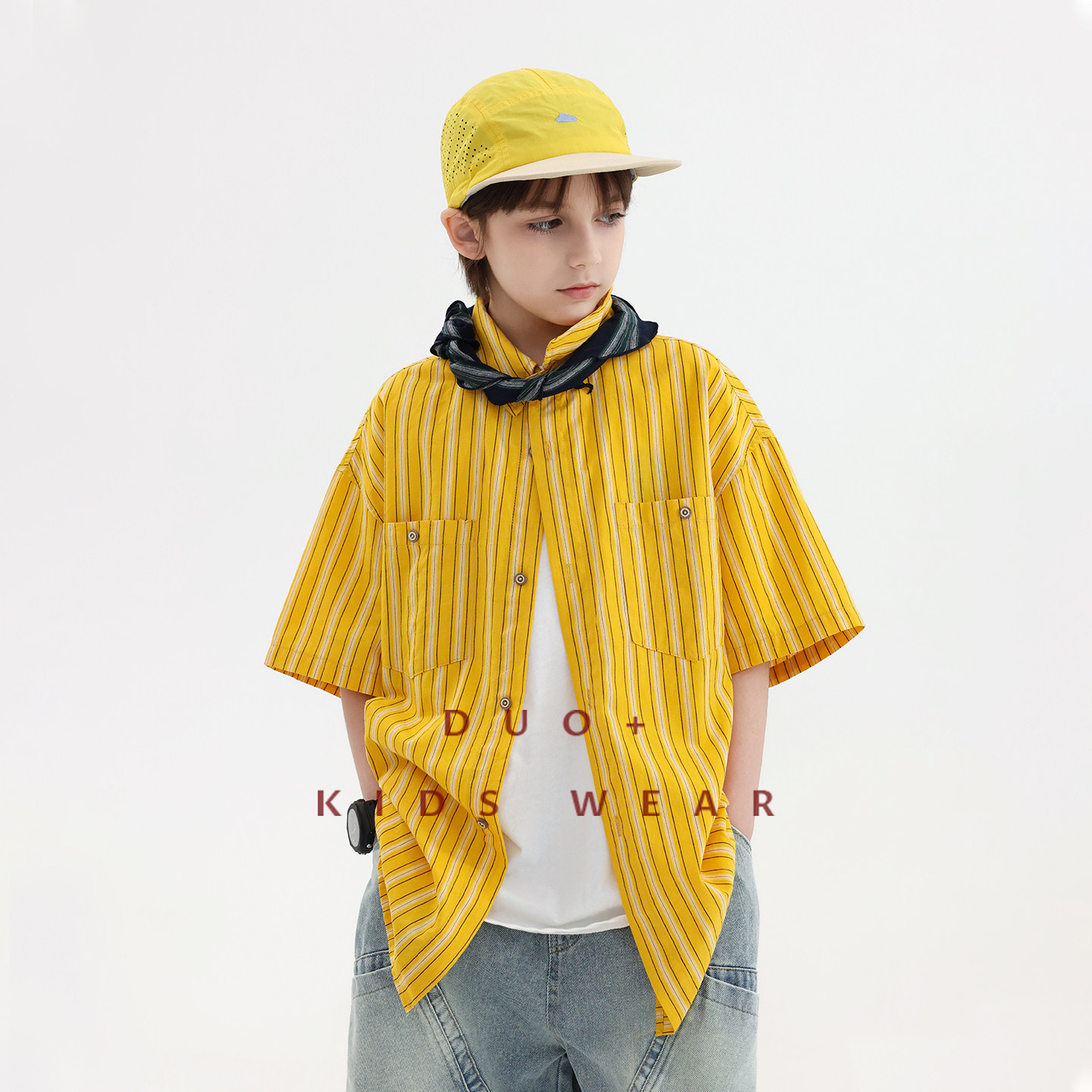 Duojia trendy brand children's clothing children's short-sleeved shirts 2026 summer new style boys' middle and large children's handsome and cool tops