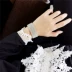Thời trang gió mát Châu Âu và Hoa Kỳ phiên bản kim cương rộng đầy đủ thời trang vòng tay khí chất nữ đá aquamarine Vòng đeo tay Cuff
