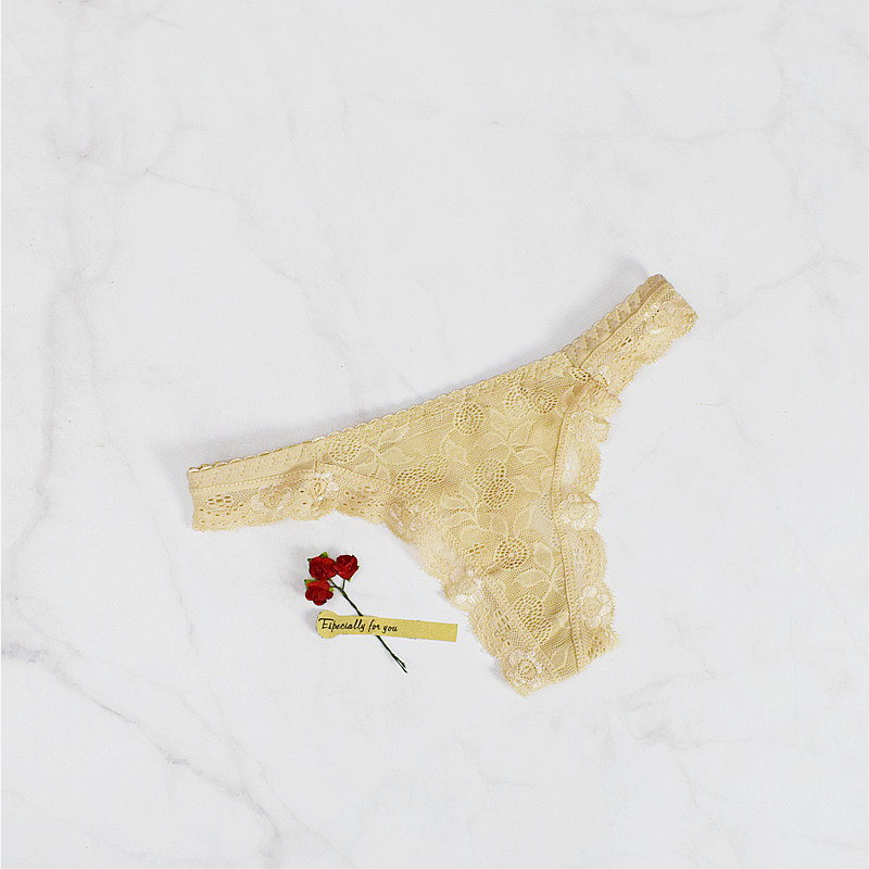 Quần lót gợi cảm nữ ren jacquard rỗng cám dỗ thong thấp eo trong suốt T quần nữ cotton tam giác móc nam quần xì con voi