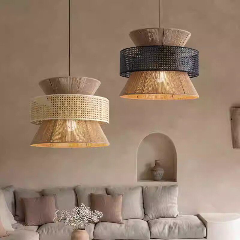 Japanese Wabi-Sabi Style Hemp Rope Pendant Light, Vintage Tea Room, Homestay Rattan Lamp, Southeast Asian Retro Restaurant, Bedroom Rattan Art Lamp