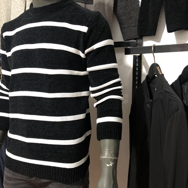 Jj sọc đen cashmere pha trộn áo len trẻ trung nam cổ tròn vừa vặn áo len nam áo len áo sơ mi nam gucci