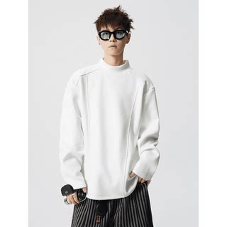 美式解构半高领德绒长袖T恤男款秋冬季潮牌宽松内搭打底衫上衣服