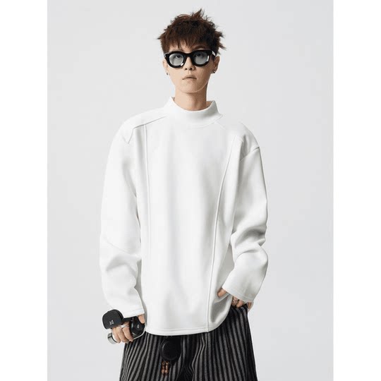 美式解构半高领德绒长袖T恤男款秋冬季潮牌宽松内搭打底衫上衣服