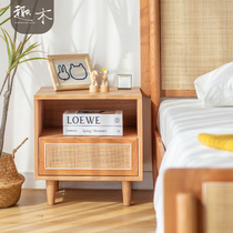 Nordic Japanese-style Rattan cherry wood bedside table retro style homestay small apartment modern bedside small cabinet lockers