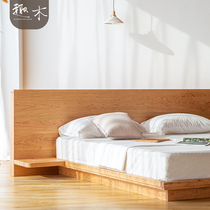 Nordic Japanese full solid wood bed tatami bed cherry wood black walnut 1 8 double bed simple large board backrest