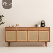 Fun Wood Nordic Japanese cherry wood Rattan woven dining side cabinet Modern simple storage multi-function storage cabinet Display cabinet