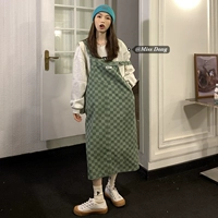 Джинсовый сарафан, демисезонный комплект, длинная юбка, ретро платье, 2021 года, яркий броский стиль