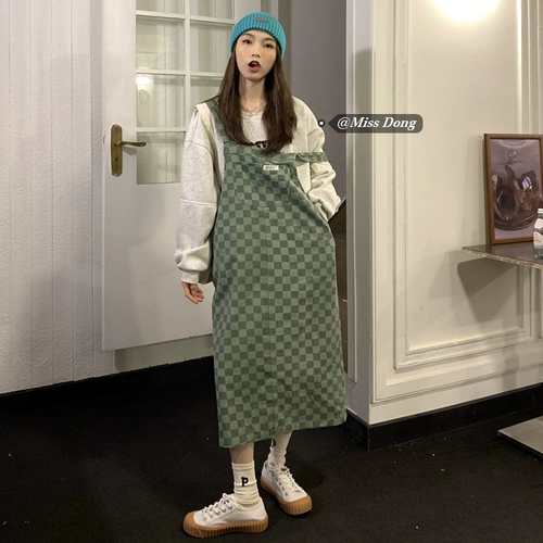 Джинсовый сарафан, демисезонный комплект, длинная юбка, ретро платье, 2021 года, яркий броский стиль