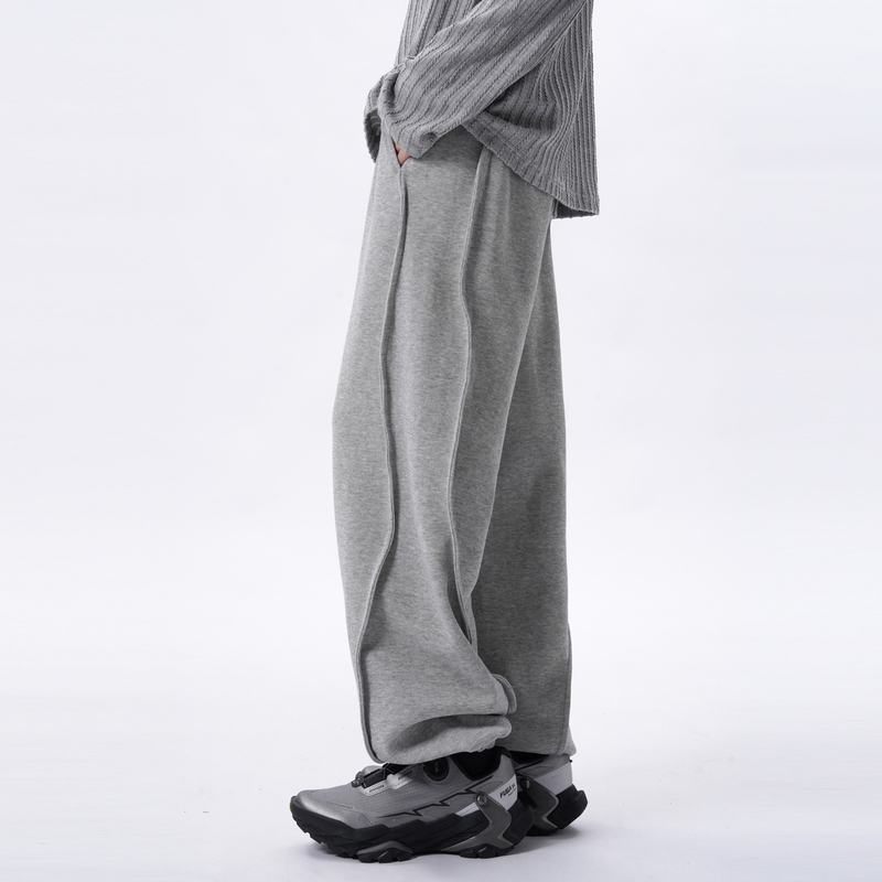 Lilmax Heavyweight Gray American-Style Curved Knife Casual Pants for Men and Women, New Spring Split Deconstructed Jogger Sweatpants