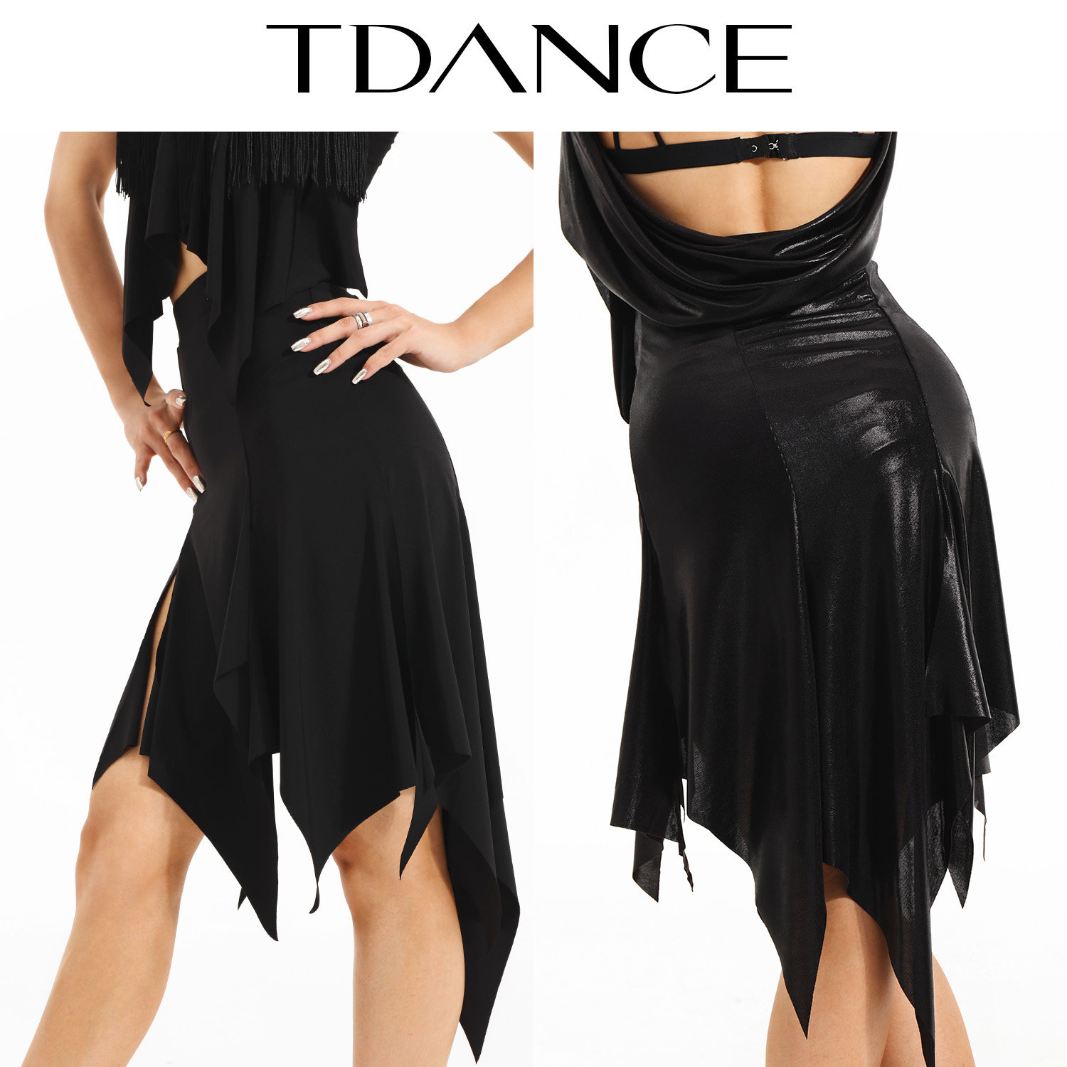 Tdance latin dance practice dress [upgraded irregular flapper design] -  flowy skirt with wide sweep, new gl-