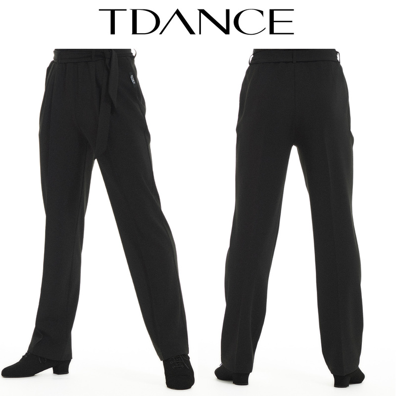 Tdance Latin Practice [Sports Straight-Leg Slightly Tapered Elastic Pants] Belt Drapes Straight and Elegant Versatile Bk-03