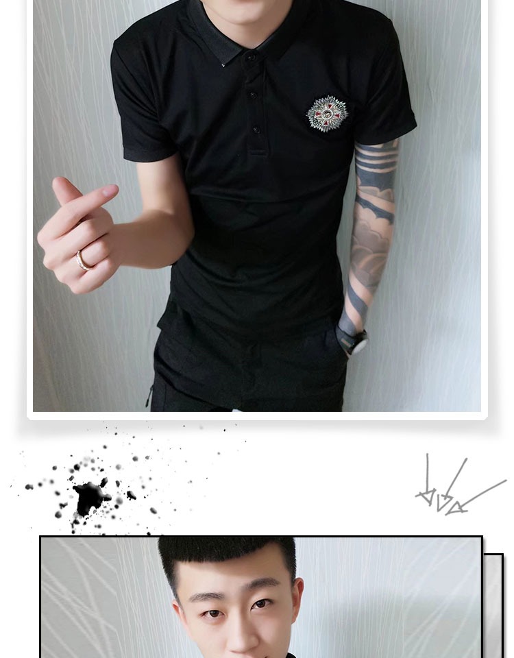 Sticker Slim phiên bản tiếng Hàn của mạng tay nhanh màu đỏ tay ngắn nam xu hướng áo thun ve áo POLO áo sơ mi nam tinh thần áo polo nam đẹp