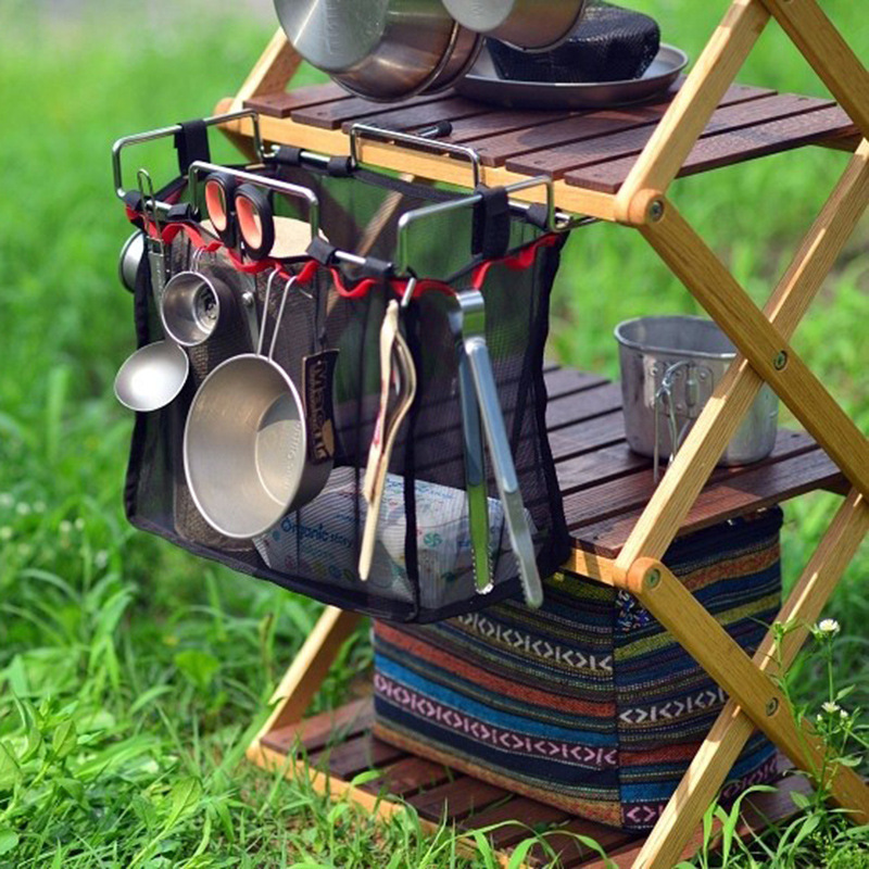 Outdoor portable storage floor shelves Wildtable shelves Rack Hanging Web Tables Fixed Shelf Kitchenette Racks Mesh Bag-L Number