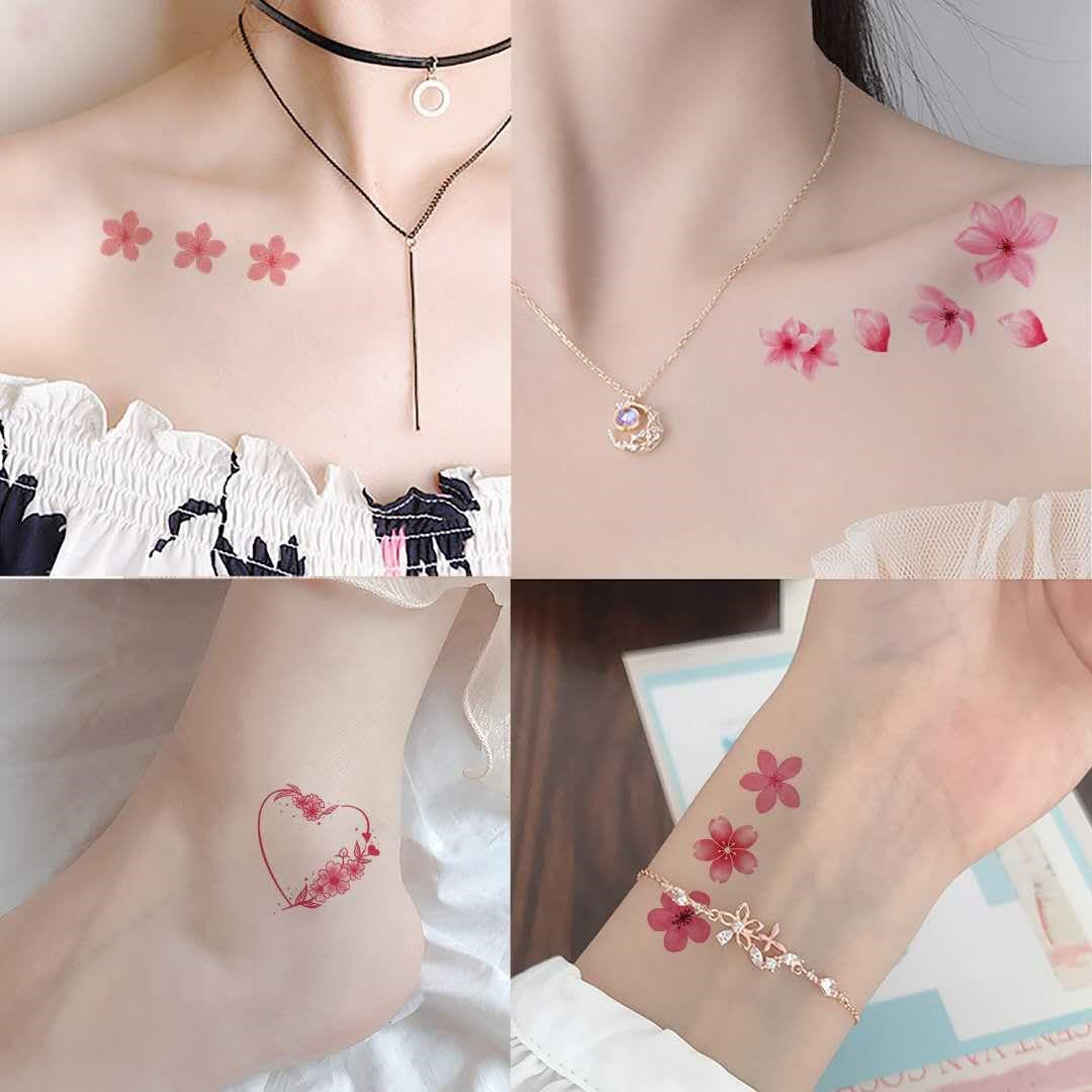 Tattoo Sticker Unreflective Sun Style Tattoo Sticker Front Chest Back Waist Cherry Blossom Sticker Collarbone Sexy Waterproof Persistent Emulation 3d