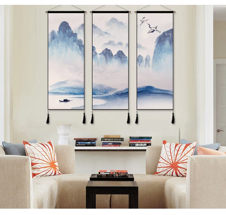 Trung Quốc phong cách vẽ tranh tường phòng khách treo vải mới Trung Quốc trang trí rèm phòng ngủ treo rèm sofa nền tấm thảm thảm trang trí phòng khách đẹp