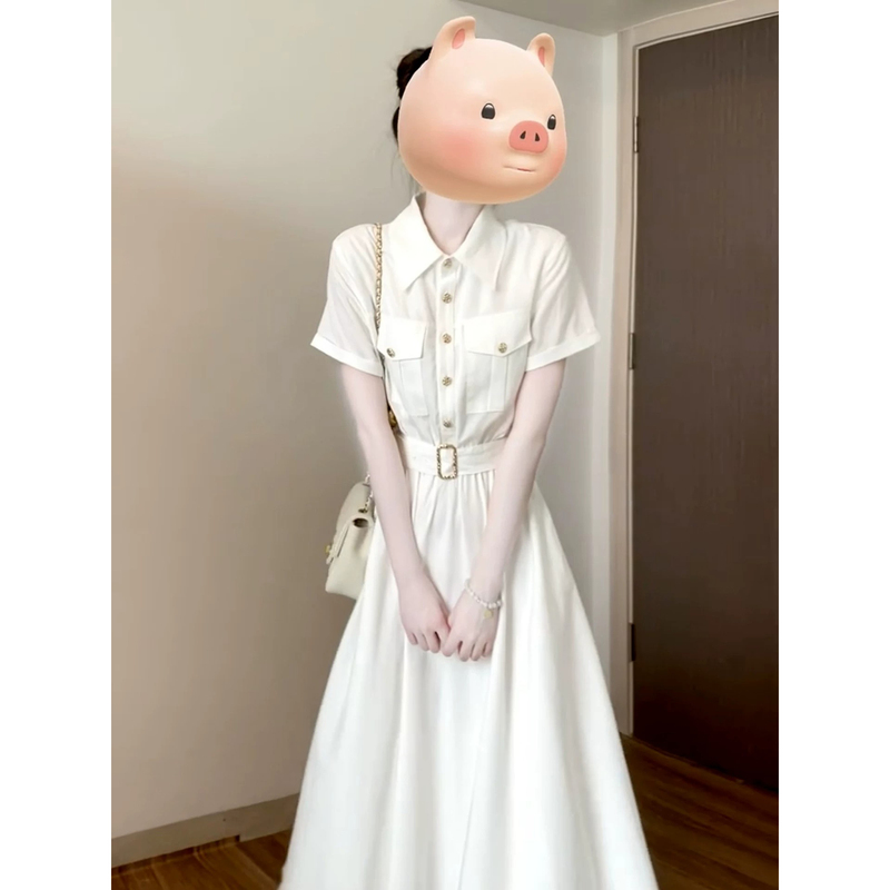 White Shirt Dress for Women 2026 New Summer Style Simple and Elegant High-End Look Waist-Cinching Long Dress