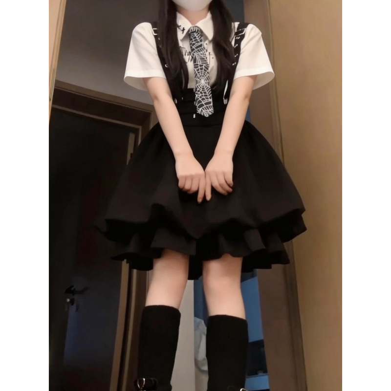Sweet and Cool Style Bud Skirt Suspender Dress Set, Summer College Style Dress, Unique Niche Design Shirt and Short Skirt Sweet and Cool Style Bud Skirt Suspender Dress Set, Summer College Style Dress, Unique Niche Design Shirt and Short Skirt