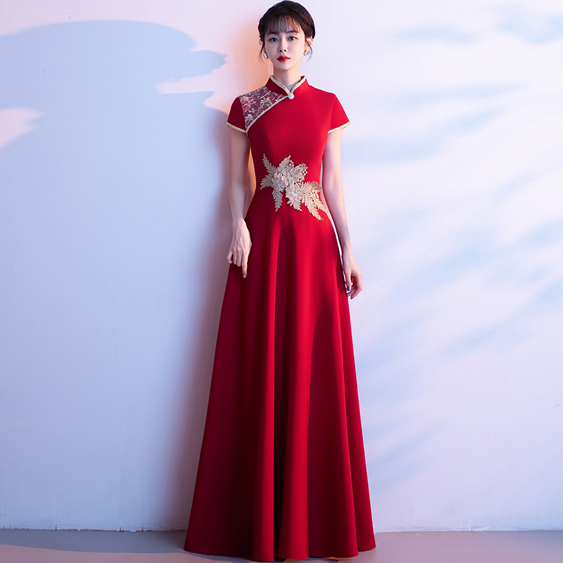 Chinese-Style Choir Performance Dress for Women, Long Skirt, Elegant Host Outfit, Slimming Conductor Dress, Singing Red-Song Stage Performance Costume Chinese-Style Choir Performance Dress for Women, Long Skirt, Elegant Host Outfit, Slimming Conductor Dress, Singing Red-Song Stage Performance Costume
