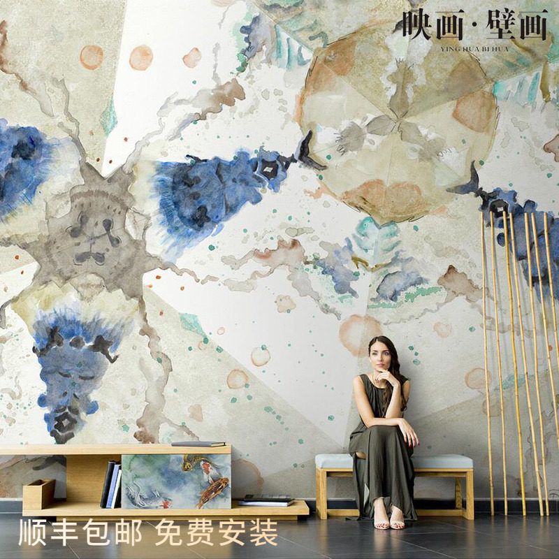 Nordic hand-painted geometric abstract circle starfish living room TV background wallpaper seamless sofa wallpaper mural wall covering