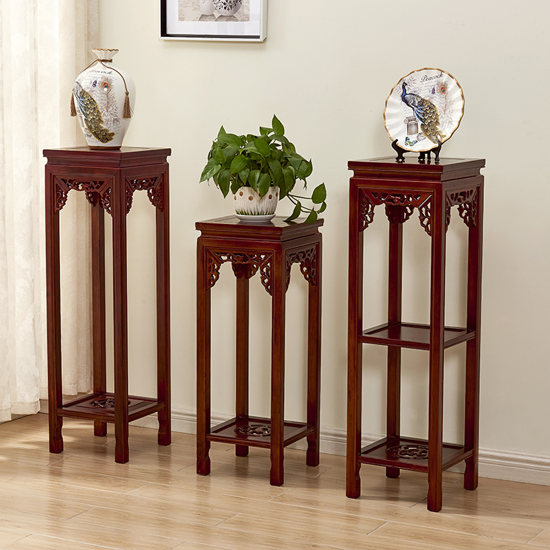 Solid Wood Flower Stand for Living Room, Hanging Orchid Stand, Elm Wood Antique-Style Green Radish Bonsai, Simple Indoor Shelf for Home, Balcony, Chinese-Style Floor-Standing