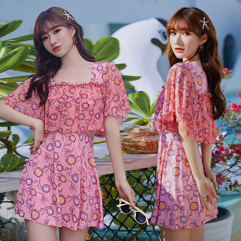 Swimsuit women's belly covering meat and thin breasts gathering Korean slim new ins style one-piece dress conservative swimsuit