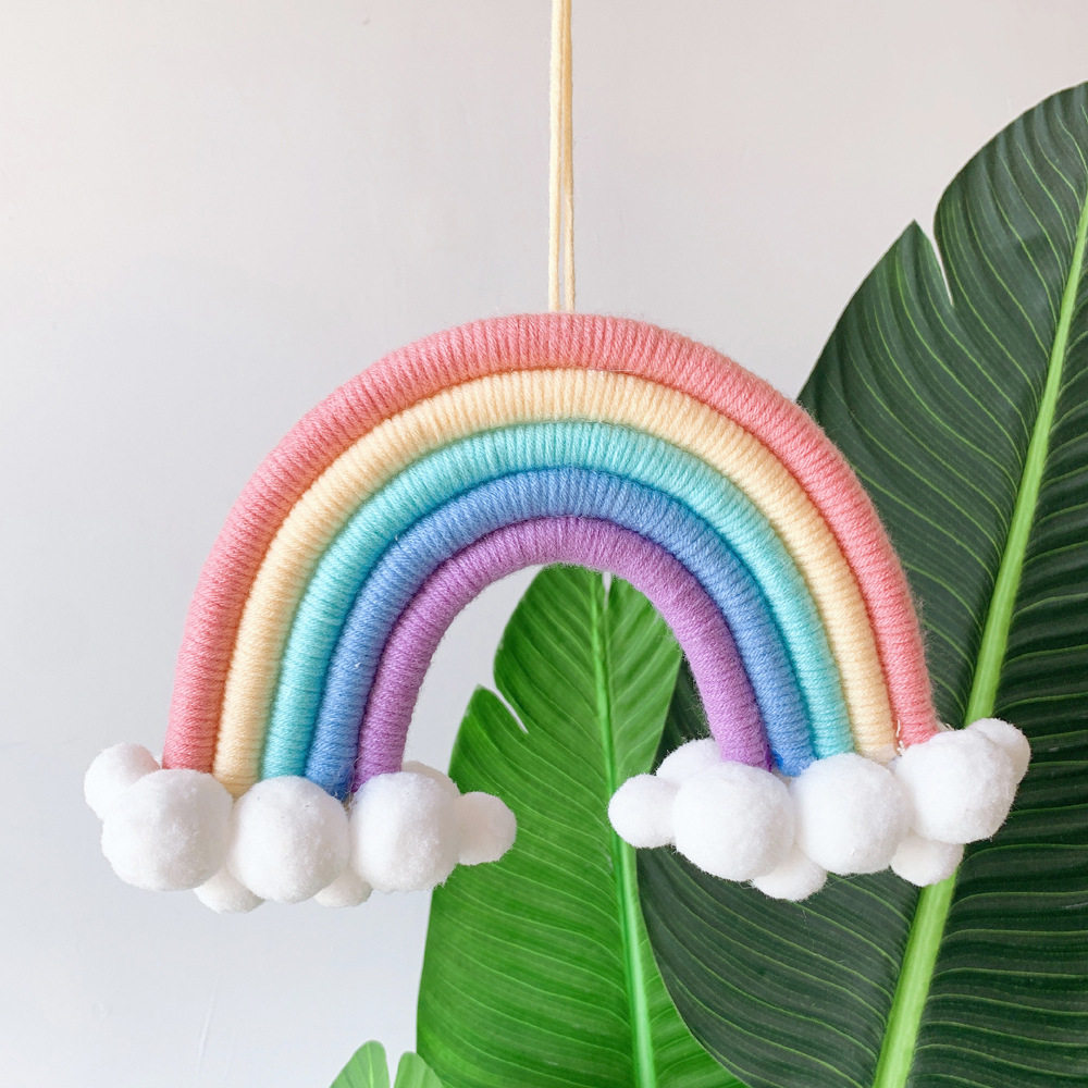 In teenage girl wind photography home children's room hanging pieces of hand wool woven rainbow clouds hair ball wall hanging