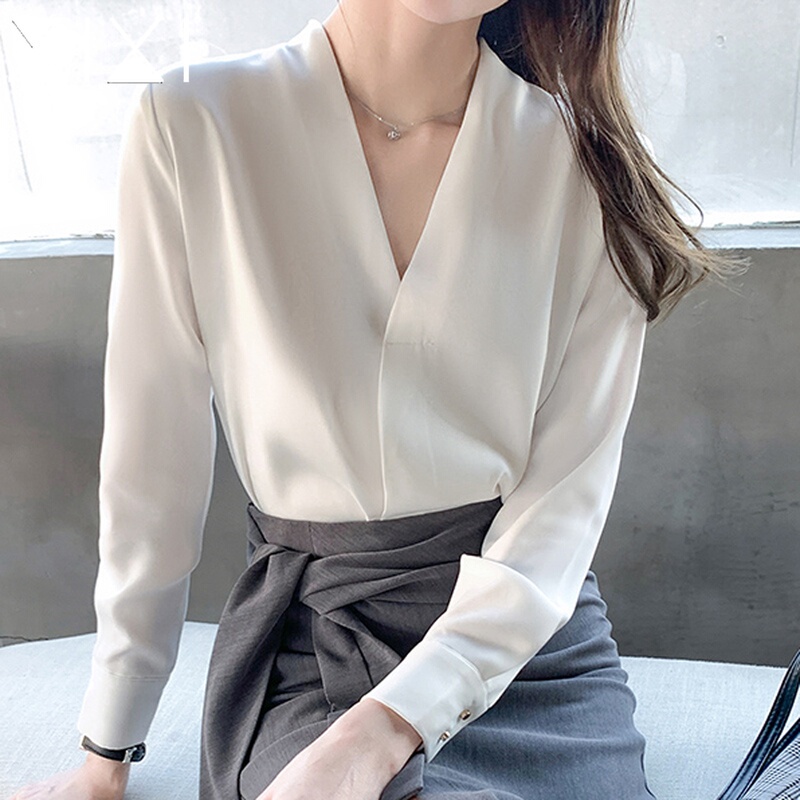 Chiffon V-Neck Shirt for Women, Light Luxury, High-End, Professional Formal Wear, Interview Top, Suit Inner Layer, White Shirt