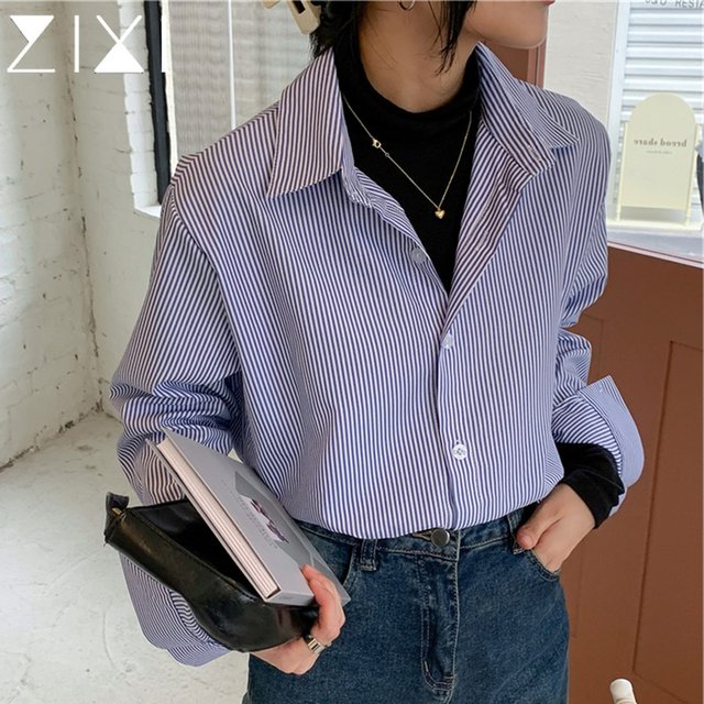 Blue striped shirt women's autumn thin section casual shirt jacket design sense niche long-sleeved inner layered top